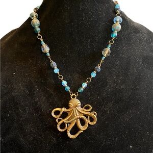 Hand crafted Octopus glass lava rock necklace